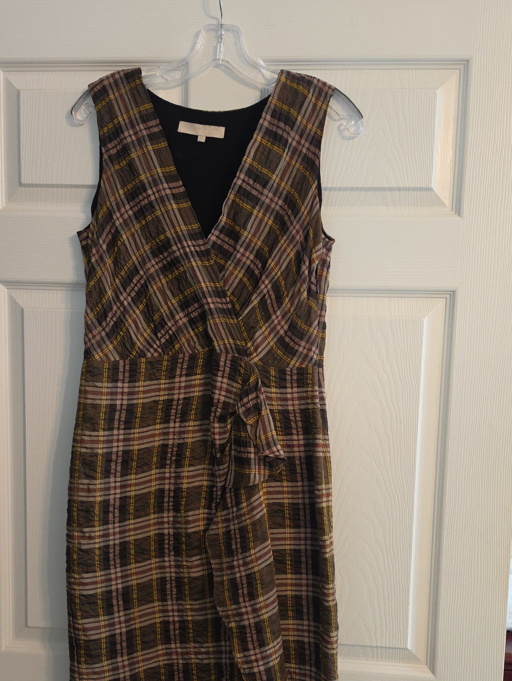 Vanessa Bruno Brown and Yellow Plaid Midi Wrap Dress,size 36